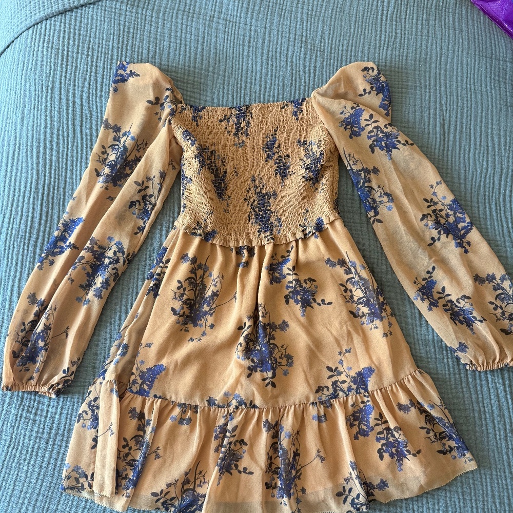 Aritzia Wilfred Goldie/Blue Floral Tempest Dress XS